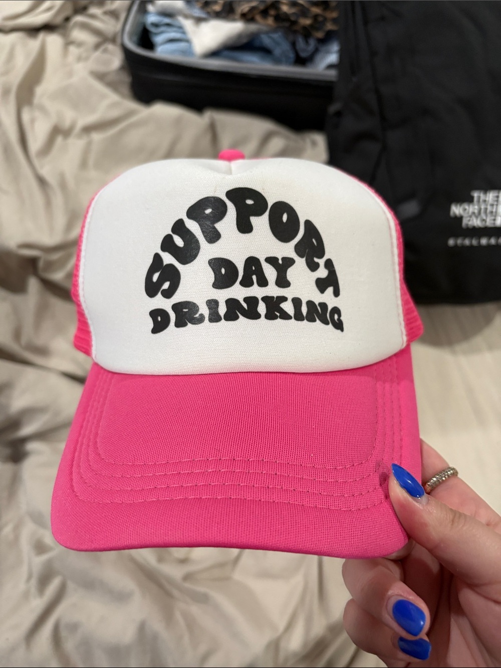 Pink and White 'Support Day Drinking' Trucker Hat